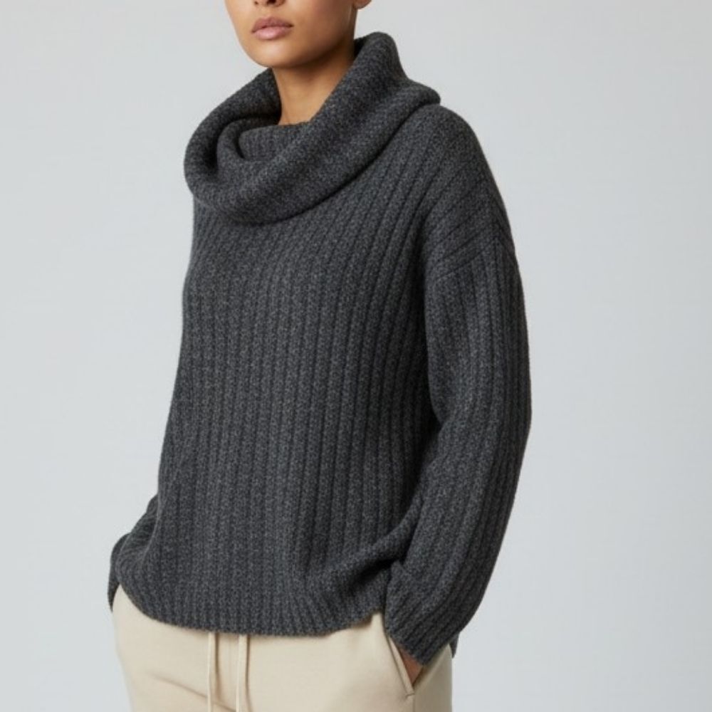 Jaeger Heathered Grey Cowl Neck Sweater
